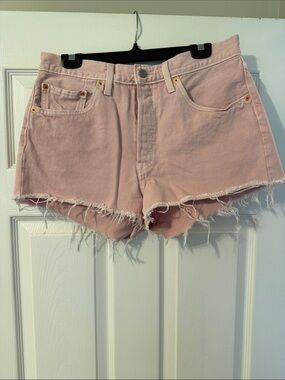 Levi’s High-Rise Pink Denim Cutoff Shorts with Frayed Hem